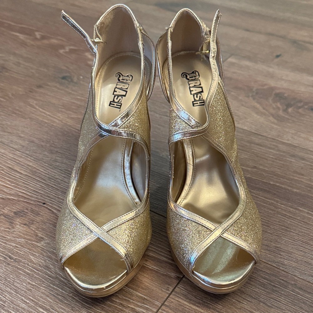 Brash Gold Glitter Peep-Toe Heels